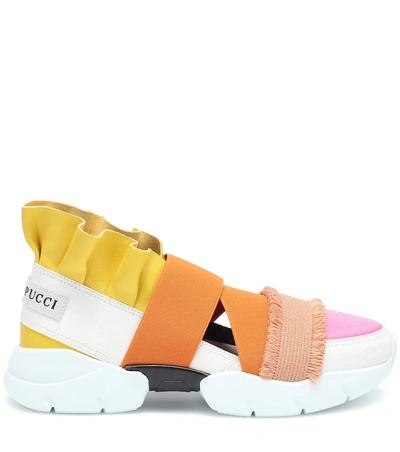 Shop Emilio Pucci Leather-trimmed Sneakers In Orange