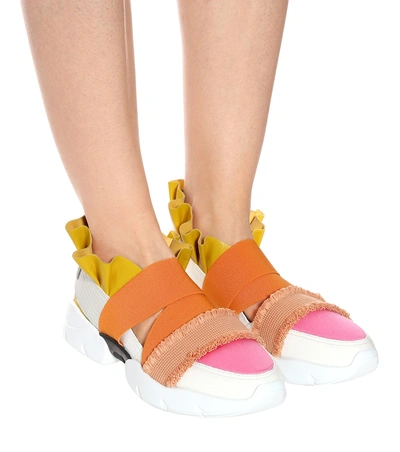 Shop Emilio Pucci Leather-trimmed Sneakers In Orange