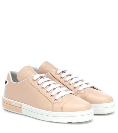 Shop Prada Leather Sneakers In Pink