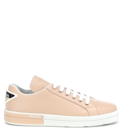 Shop Prada Leather Sneakers In Pink