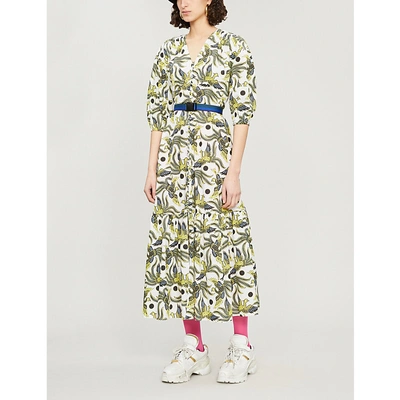 Shop Kenzo Flying Phoenix Print Cotton Dress In Yellow