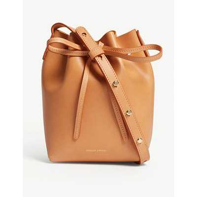 Shop Mansur Gavriel Mini Mini Leather Bucket Bag In Camemello / Sun