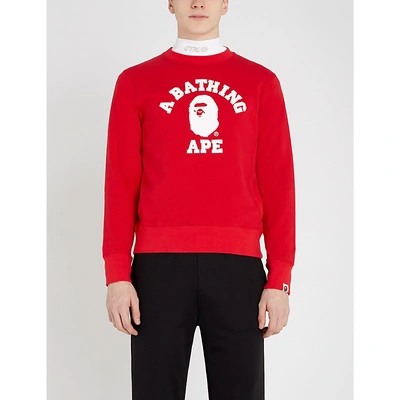 Shop A Bathing Ape College Cotton-jersey Sweatshirt In Red