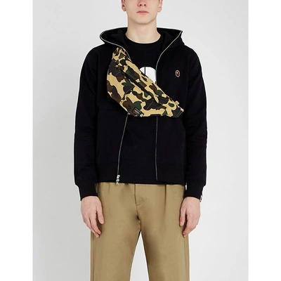 Shop A Bathing Ape Logo-embroidered Zip-through Cotton-jersey Hoody In Black