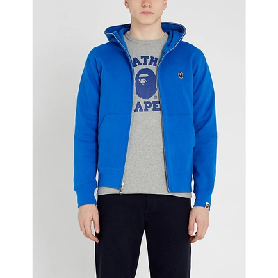 Shop A Bathing Ape Logo-embroidered Zip-through Cotton-jersey Hoody In Blue