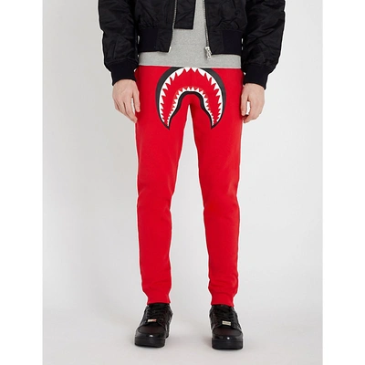 Shop A Bathing Ape Shark-print Cotton Jogging Bottoms In Red