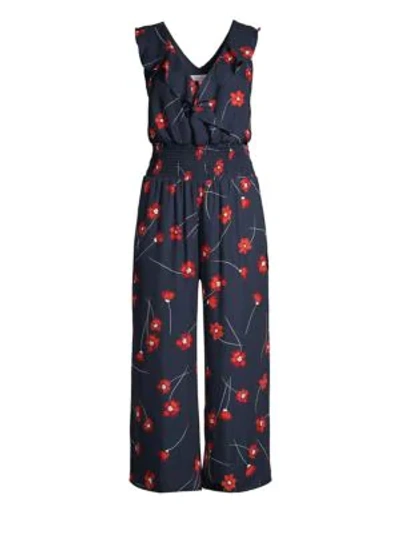 Shop Parker Elara Wrap Front Smocked Waist Jumpsuit In Aquarius Poppies