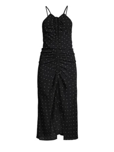 Shop Alice Mccall Oscar Polka Dot Ruched Midi Dress In Black