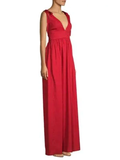 Shop Rebecca Vallance Harlow Tie-shoulder A-line Gown In Red