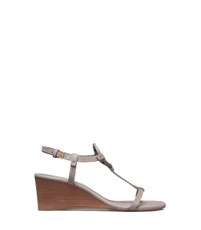 Shop Tory Burch Miller Sandal Wedges, Tumbled Leather In Gray