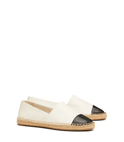 Shop Tory Burch Color-block Leather Espadrille In Ivory/black