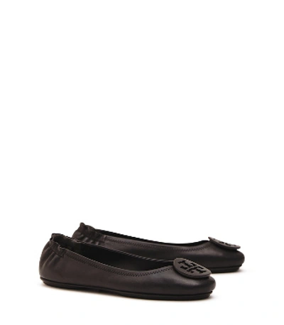 Shop Tory Burch Minnie Travel Ballet Flat, Leather In Black