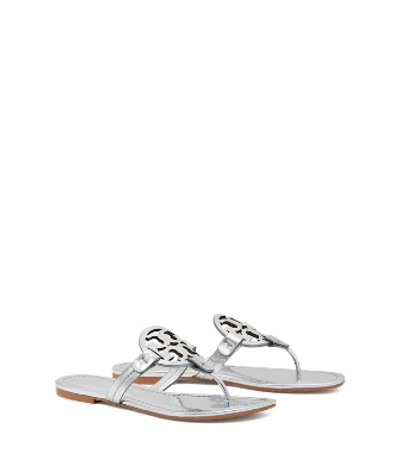 Shop Tory Burch Miller Sandals, Metallic Leather In Silver