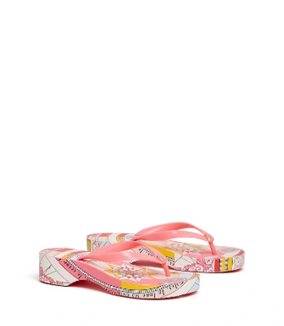 Shop Tory Burch Printed Carved Wedge Flip-flop In Pink Paradise / Pink Constellation