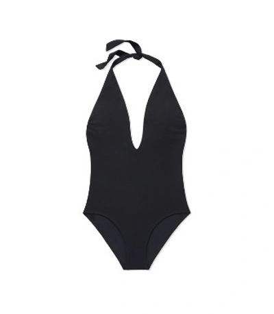 Shop Tory Burch Solid Tie One-piece In Black