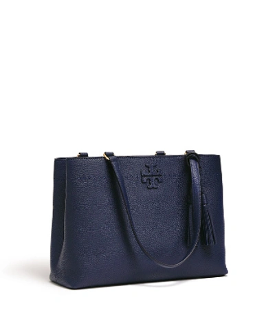 Shop Tory Burch Mcgraw Triple-compartment Tote In Royal Navy