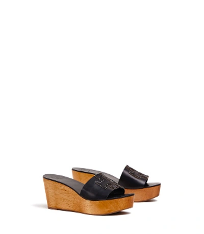 Shop Tory Burch Ines Wedge Slide In Perfect Black/silver