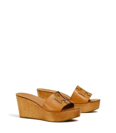 Shop Tory Burch Ines Wedge Slide In Tan/spark Gold