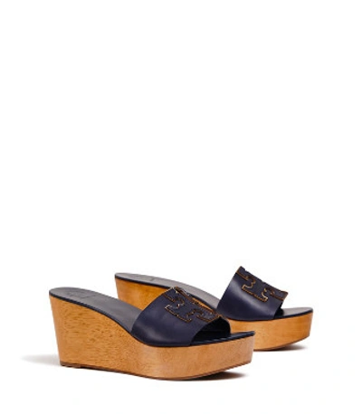 Shop Tory Burch Ines Wedges Slide In Perfect Navy / Gold