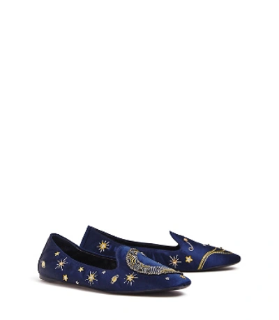 Shop Tory Burch Olympia Embroidered Loafer In Perfect Navy