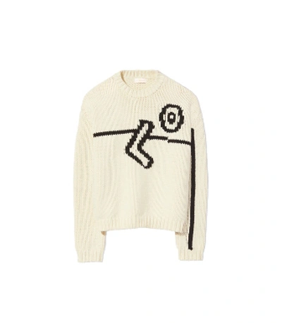 Shop Tory Burch Oversized Intarsia Sweater In White