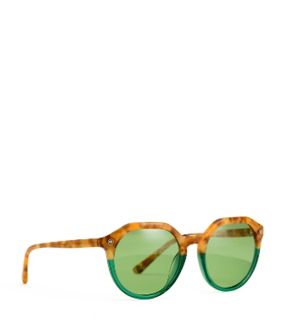 Shop Tory Burch Logo-temple Sunglasses In Amber Tortoise/green