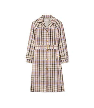 Shop Tory Burch Plaid Trench Coat In Plaid Tech Outerwear