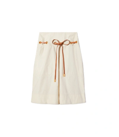 Shop Tory Burch Belted Skirt In Pale Stone