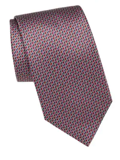 Shop Brioni Oval Bar-print Silk Tie In Red Grey