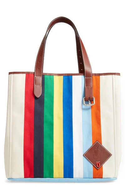 Shop Jw Anderson Patchwork Belt Canvas Tote - Ivory In Calico Multi
