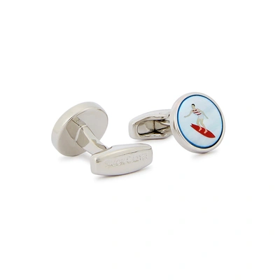 Shop Simon Carter Mother Of Pearl Surfer Cufflinks In Blue