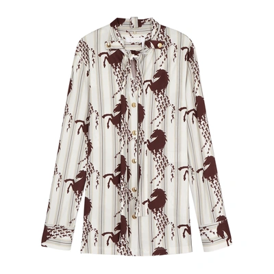 Shop Chloé Off-white Horse-print Jersey Blouse In White And Black