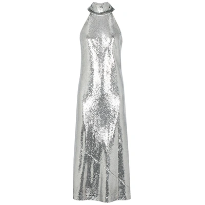 Shop Galvan Daneila Silver Sequin Midi Dress