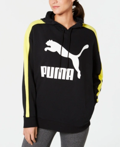 Shop Puma Classic Logo T7 Hoodie In Cotton Black/yellow
