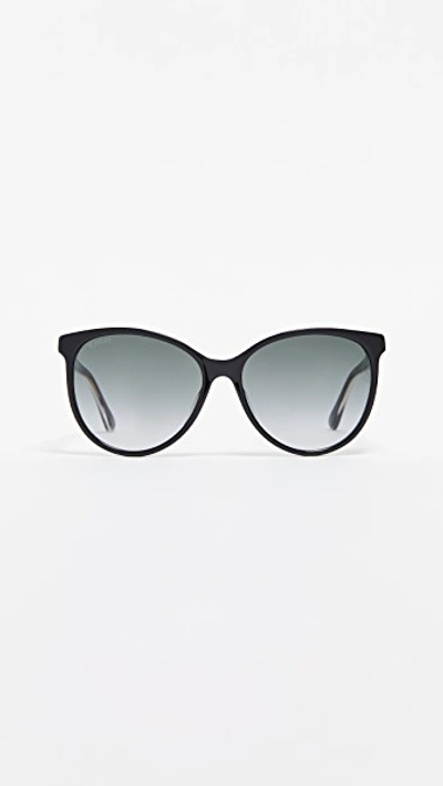 Shop Gucci Web Cat Eye Sunglasses In Black/grey