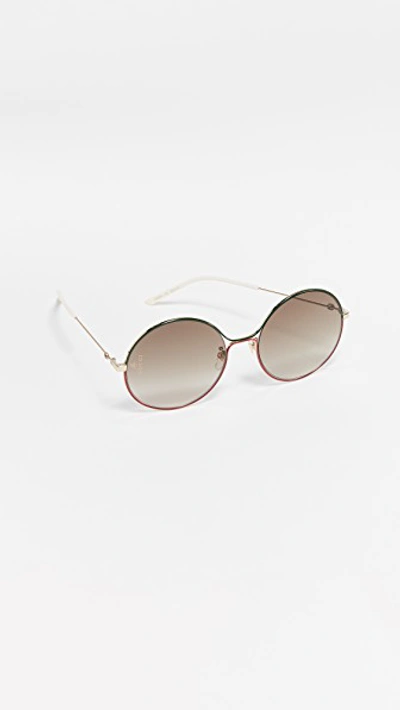 Shop Gucci '80s Inspired Round Sunglasses In Gold/brown