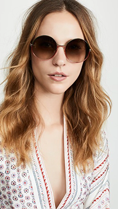 Shop Gucci '80s Inspired Round Sunglasses In Gold/brown