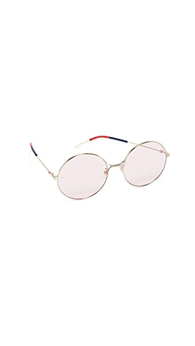 Shop Gucci 80's Inspired Round Shape Sunglasses In Gold/pink