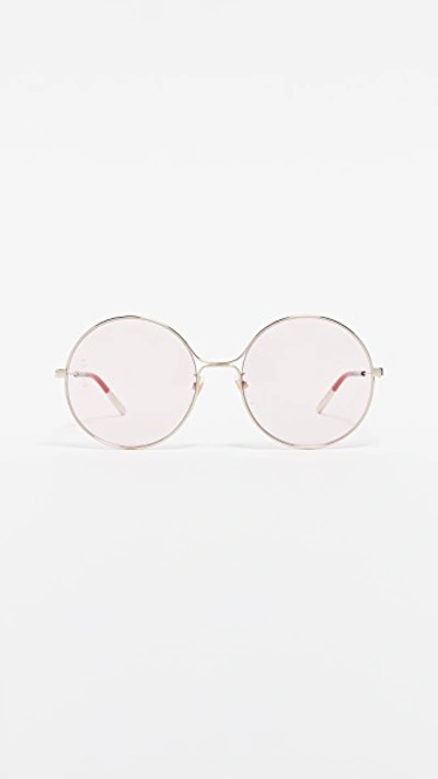 Shop Gucci 80's Inspired Round Shape Sunglasses In Gold/pink