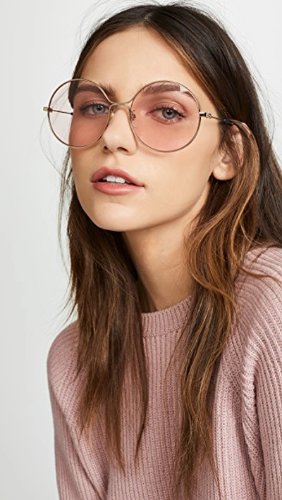 Shop Gucci 80's Inspired Round Shape Sunglasses In Gold/pink