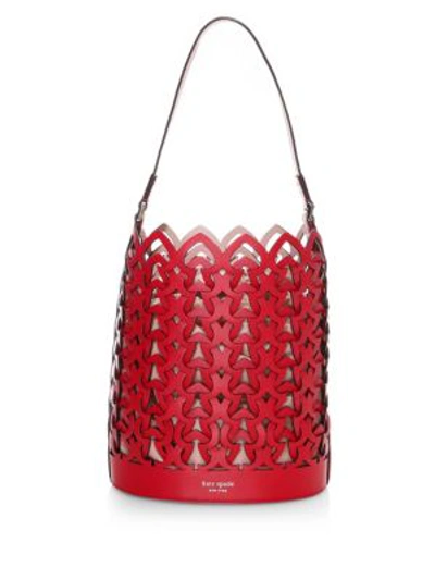 Shop Kate Spade Medium Dorie Leather Bucket Bag In Red