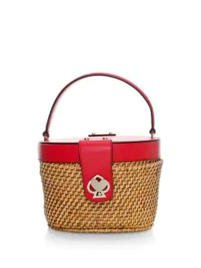 Shop Kate Spade Medium Rose Top Handle Basket Bag In Red