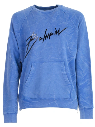 Shop Balmain Logo Print Sweatshirt In Kc Blue