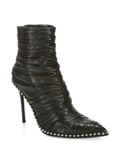 Shop Alexander Wang Eri Studded Ruched Leather Stiletto Booties In Black