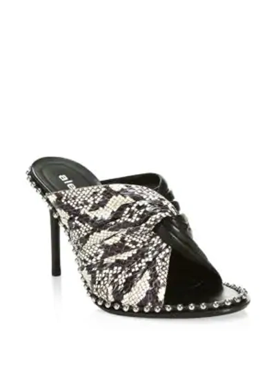 Shop Alexander Wang Lily Snake-skin & Leather Twist Stiletto Backless Sandals In Black