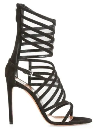 Shop Alaïa Women's Ankle-cuff Leather Cage Sandals In Black