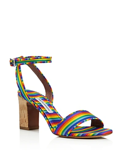 Shop Tabitha Simmons Women's Leticia Ankle Strap Block-heel Sandals In Rainbow Grosgrain