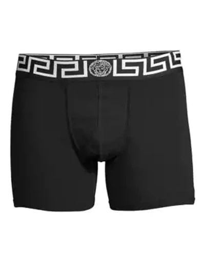 Shop Versace Long Stretch-cotton Trunks In Open White