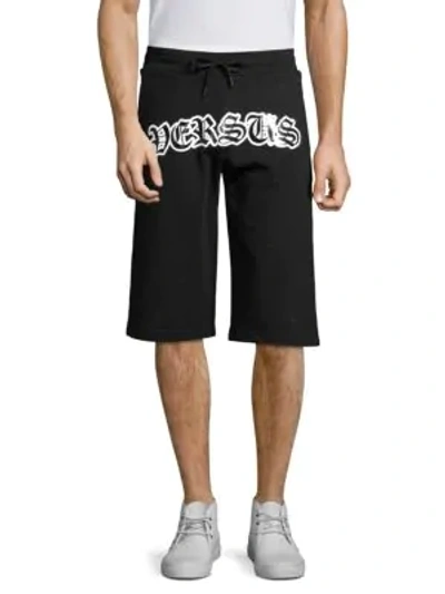 Shop Versus Logo Cotton Bermuda Shorts In Black