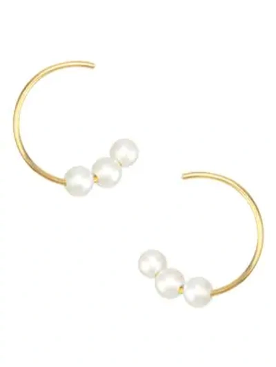 Shop Zoë Chicco 14k Yellow Gold & 4mm White Freshwater Pearl Open Circle Earrings